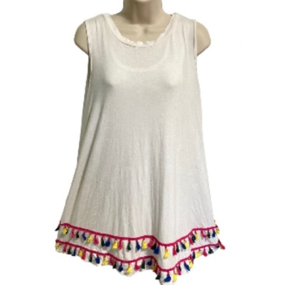 Sleeveless Mini Tank Top Tunic with Colorful Tassels Womens Large
